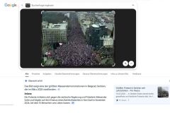 Screenshot des Google Lens Suchergebnisses mit Hinweis auf Demonstration in Belgrad, Serbien, März 2025