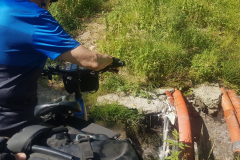 Abenteuerlicher Trampelpfad entlang der Rhône – unsere E-Bikes mussten wir durch dichtes Gestrüpp schieben.