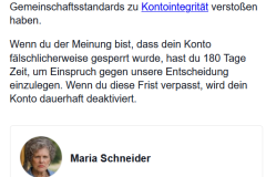 E‑Mail von Facebook zur Sperrung eines Fake‑Accounts