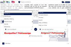 Screenshot der SNCF Connect App zur Fahrradmitnahme Bahn Frankreich. Fehlanzeige bei der Copounsuche. Falsche TER-Gesellschaft