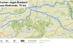 Ohrntal- Kocher-Jagst-,Brettach leichte Fluss-Radrunde in Hohenlohe 