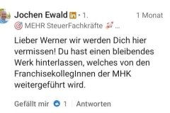 Reaktionen auf Werner Decks Abschied von LinkedIn – persönliche Kommentare und wertschätzende Rückmeldungen