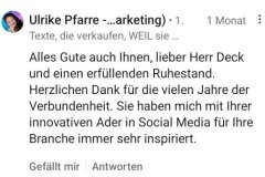 Reaktionen auf Werner Decks Abschied von LinkedIn – persönliche Kommentare und wertschätzende Rückmeldungen