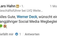 Reaktionen auf Werner Decks Abschied von LinkedIn – persönliche Kommentare und wertschätzende Rückmeldungen