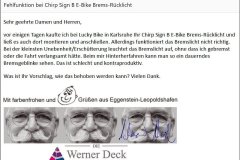 E-Mail von Werner Deck an die lunivo  sports GmbH mit der Reklamation zum Chirp Bremsrücklicht