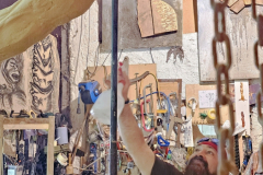 Monumentalplastik „Europa, der letzte Wurf“ während der Entstehung im Atelier