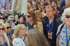 Angelusgebet auf dem Petersplatz. Papst Leo XIV. Romreise mit Andreas Englisch 2025. Alle Blicke nach oben