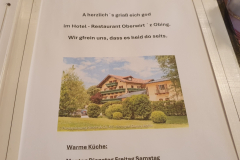 Speisekarte im Gasthof Oberwirt in Obing. Radtour Chiemsee Chiemgau September 2025, Tag 4