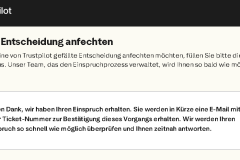 Trustpilot bestätigt den Eingang des Einspruchs von Werner Deck