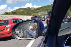 Côte d’Azur Rückreise Turin. Auf der Autobahn in Italien, Ankunft in Turin. Im Stau