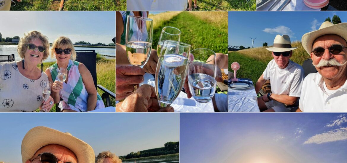 Abendessen am Rheinufer in Maxau