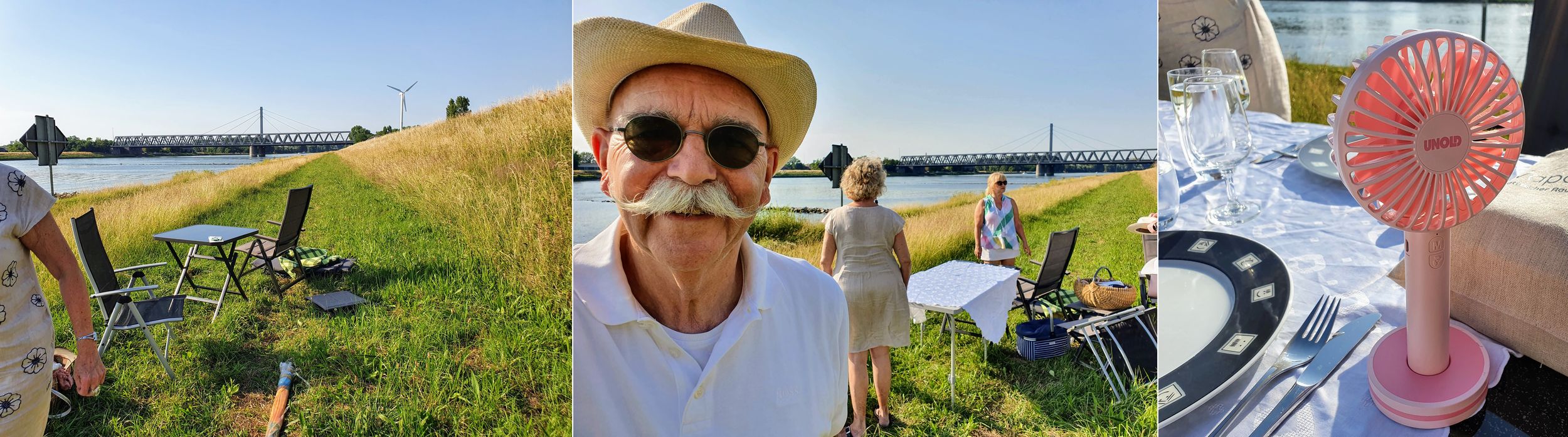 Der Aufbau unserer Tafel am Rheinufer in Maxau