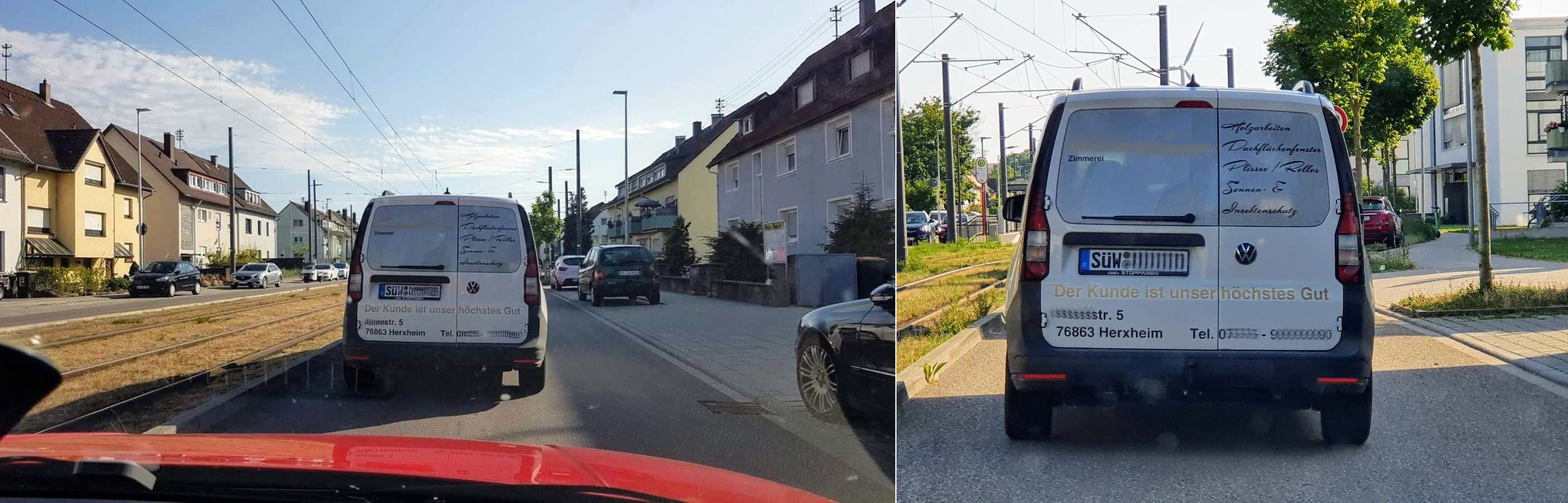 Firmenname und das Gewerk ist auf dem Handwerkerauto nicht zu erkennen