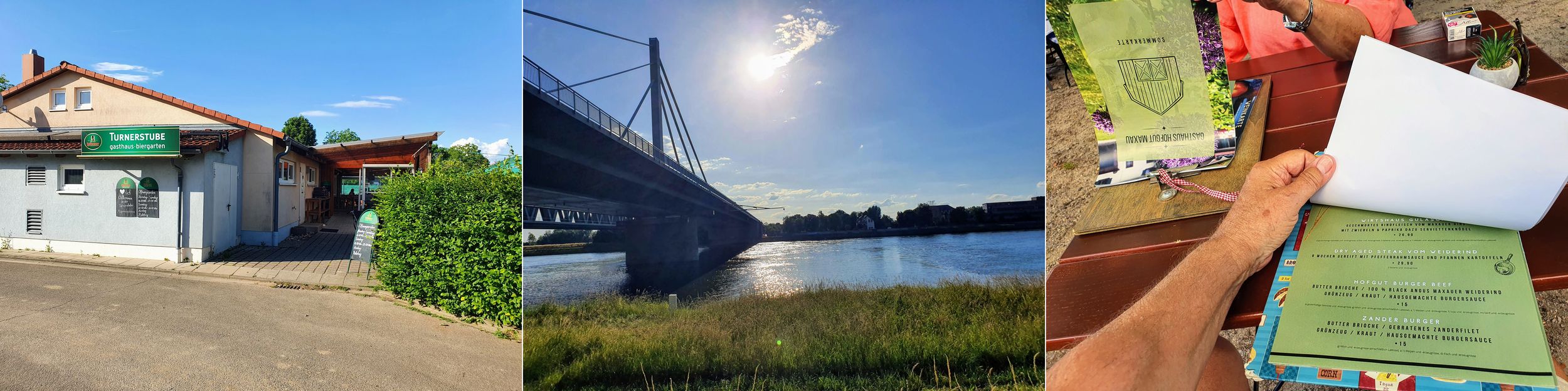 Von der Turnerstube zurück über die Rheinbrücke zum Hofgut Maxau