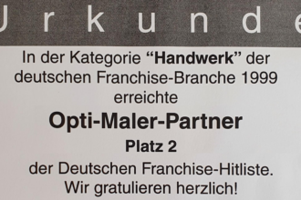 Opti-Maler-Partner erreichte Platz 2 der Deutschen Franchise-Hitliste