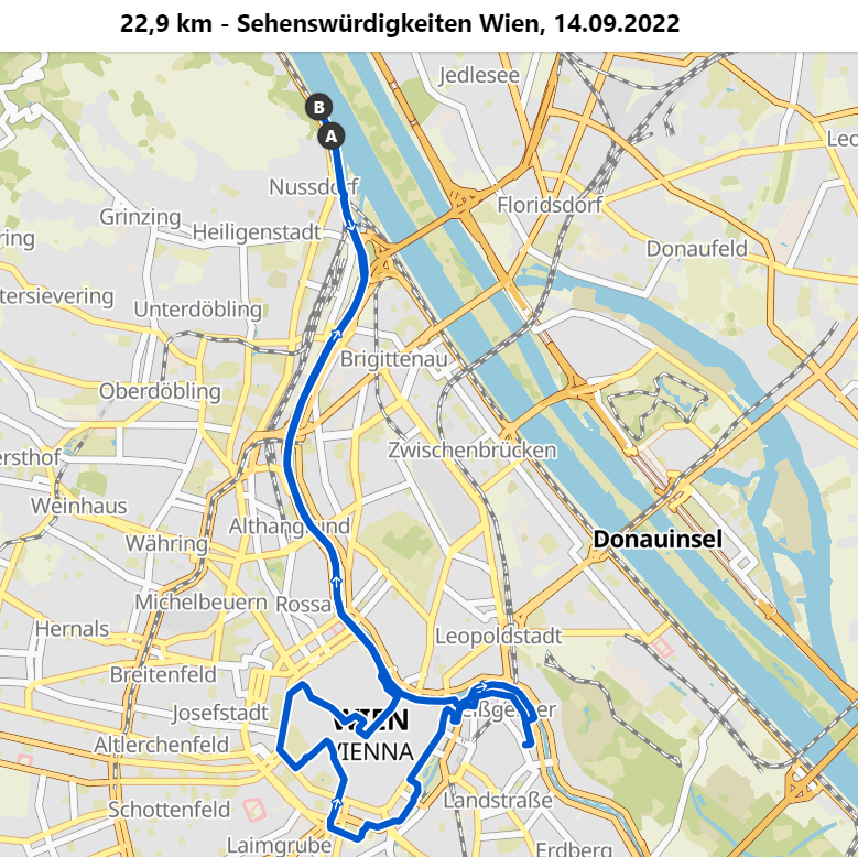 Strecke der Radtour durch Wien