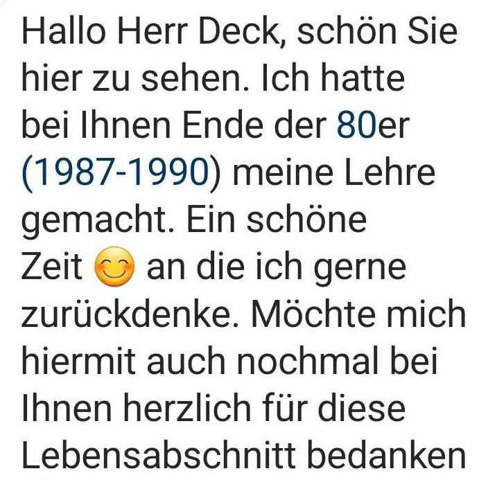 Ein ehemaliger Lehrling sagt Danke für den Lebensabschnitt