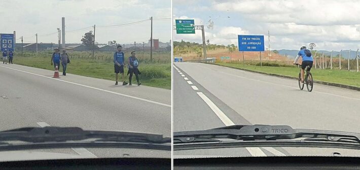 Fußgänger und Radfahrer auf brasilianischen Autobahnen