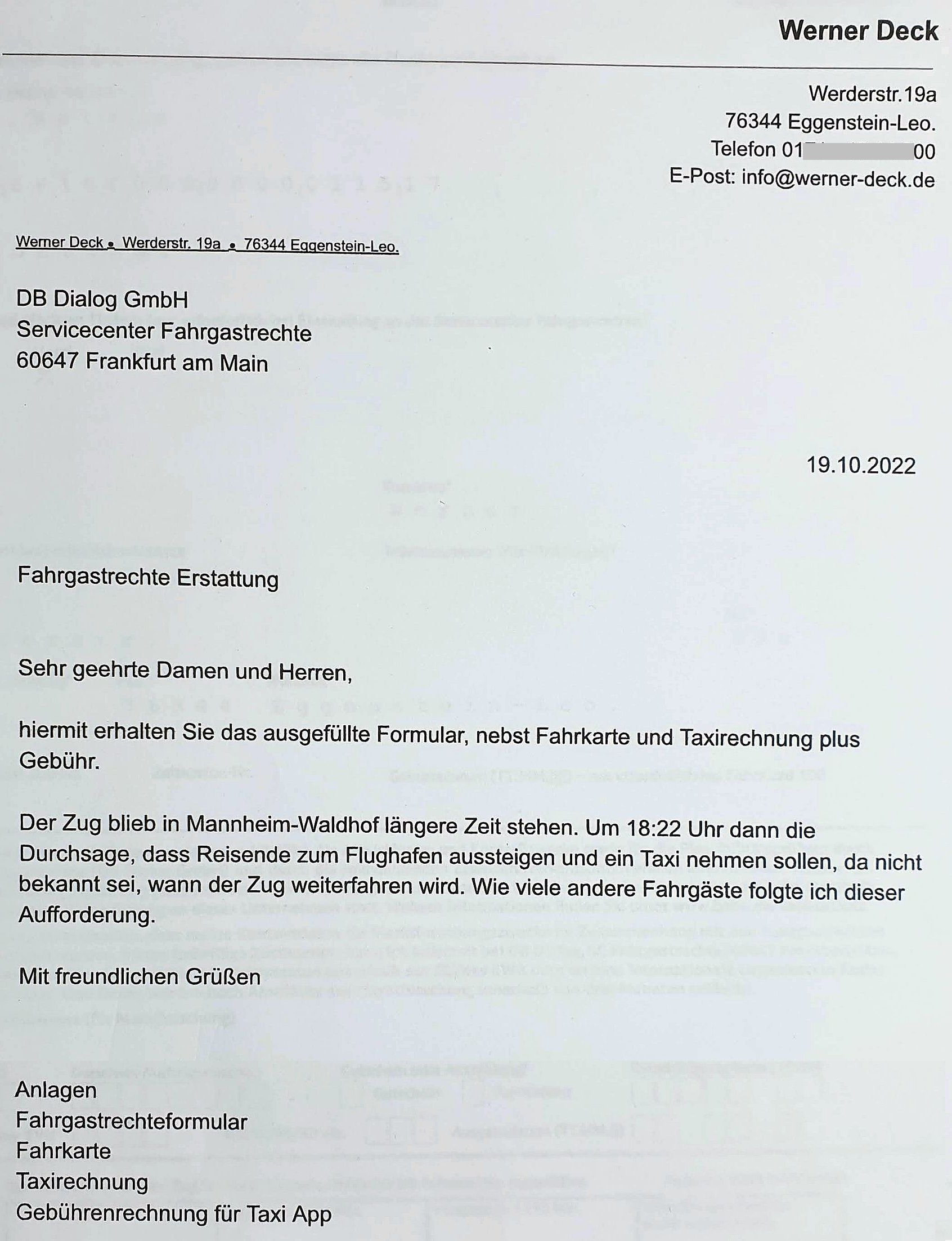 Antrag Kostenerstattung Deutsche Bahn
