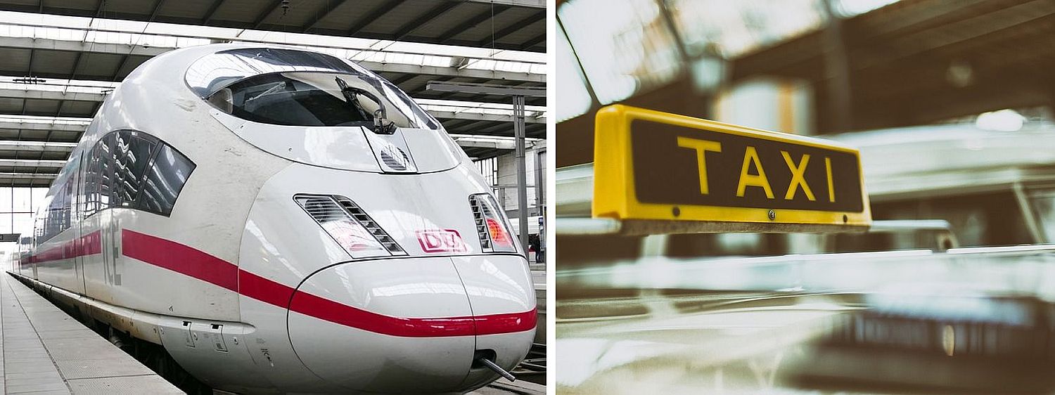 ICE und Weiterfahrt mit Taxi