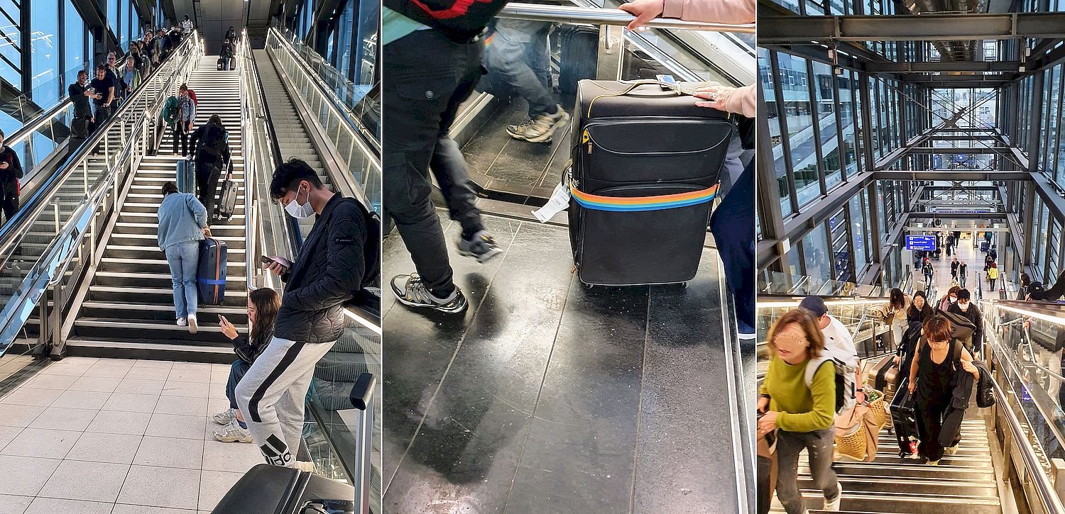 Kofferschleppen weil die Rolltreppe in Frankfurt nicht funktioniert