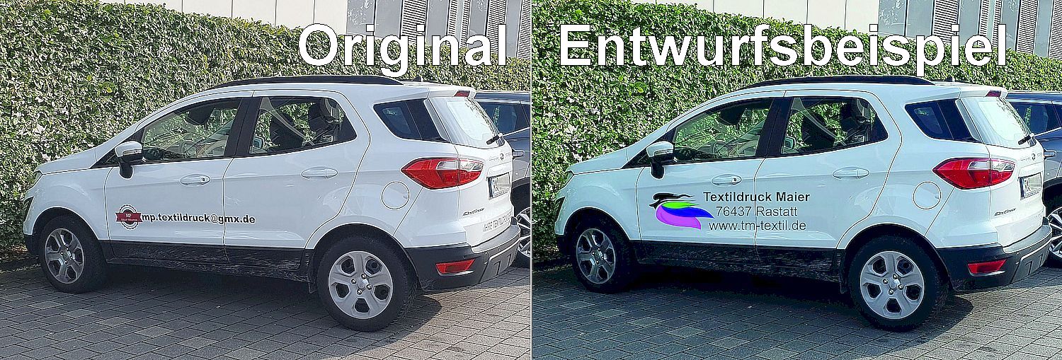 Fahrzeugbeschriftung vorher und nachher