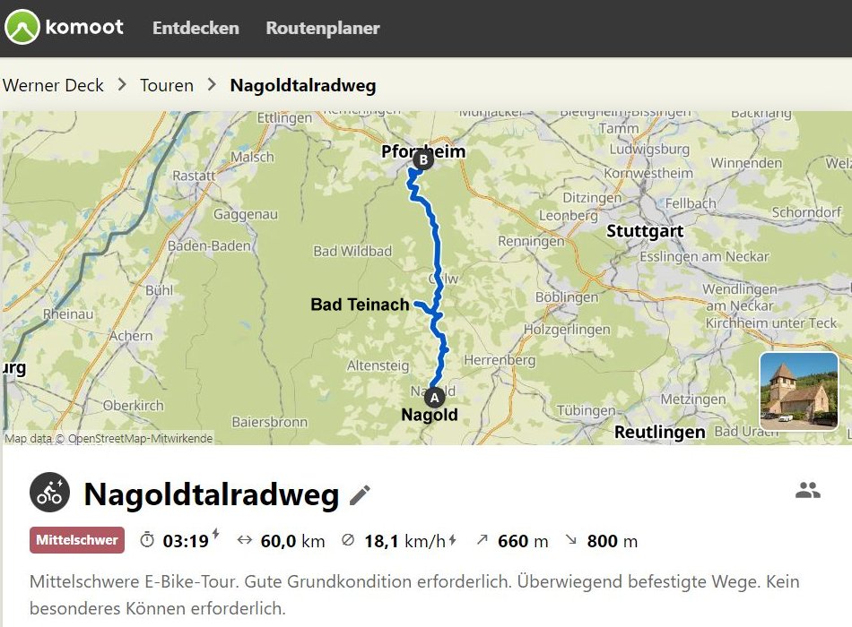 Geplante Radtour Nagoldtalradweg