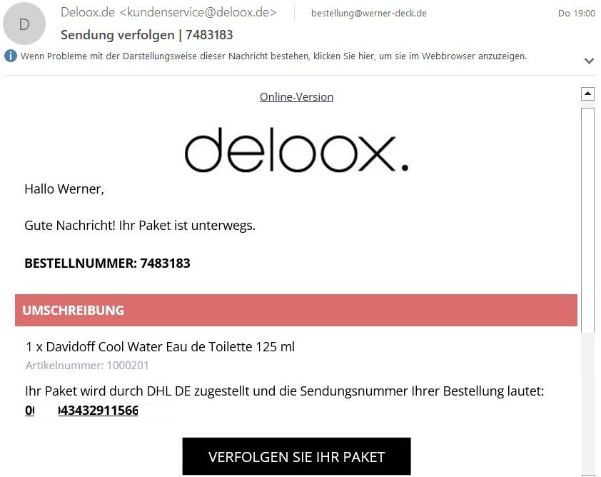 deloox Davidoff Cool Water Sendungsverfolgung