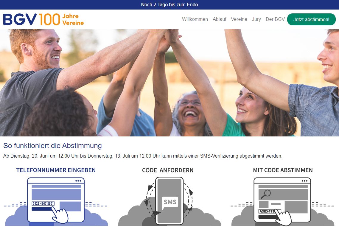 Abstimmung BGV per SMS für Spende Vereine