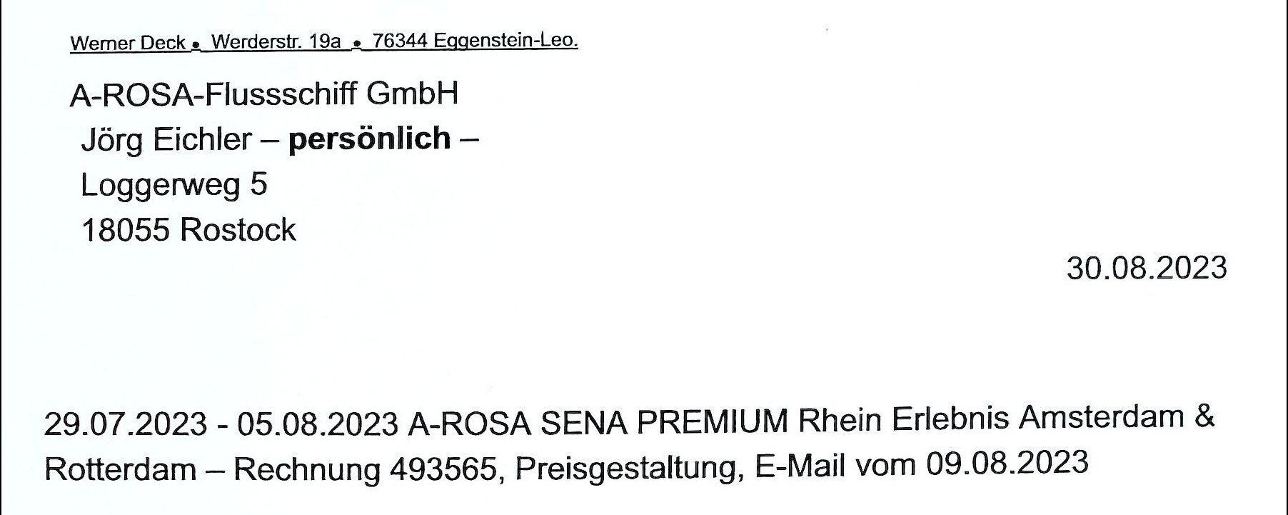 Mein Schreiben an den Geschäftsführer von A-ROSA