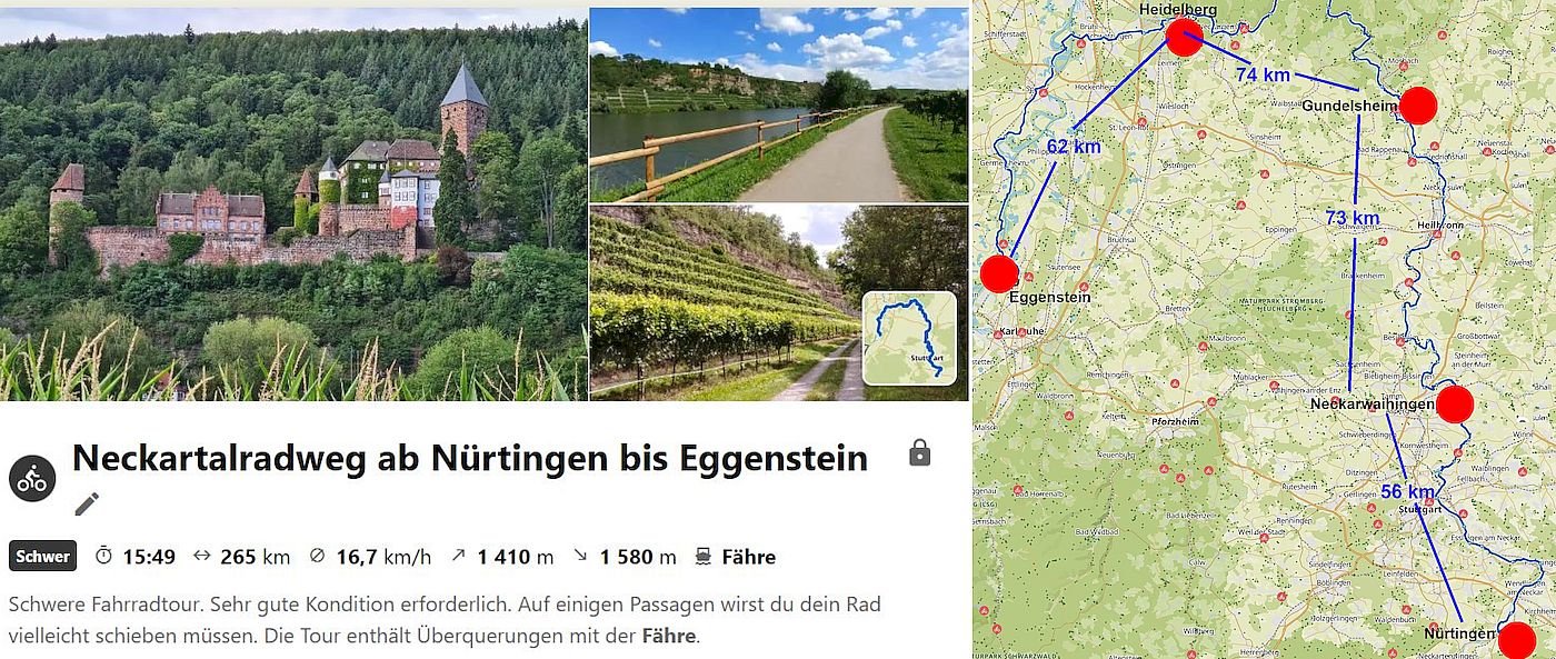 Unsere geplante Fahrradtour am neckartalradweg