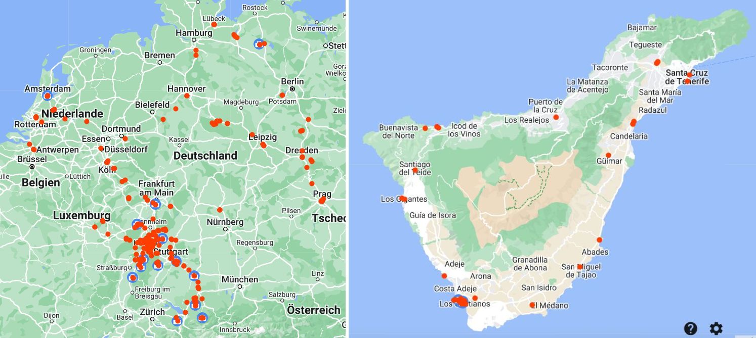 Die Details der Orte 2023 besucht. Google gibt die Google Maps Timeline diese Statistik aus