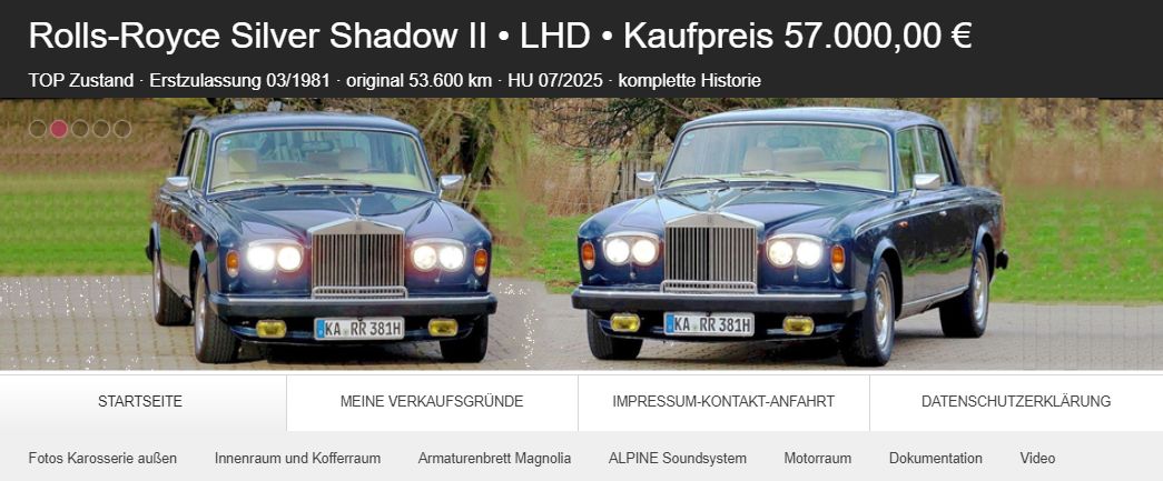 Homepage Verkauf Rolls-Royce Silver Shadow II