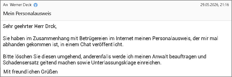 E-Mail wegen Personalausweis