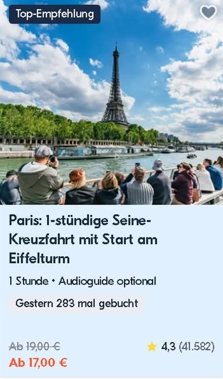 Seinerundfahrt mit Start am Eiffelturm