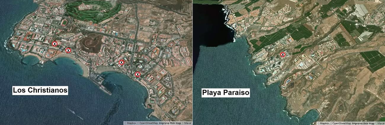 Unterschiedliche Gegenden von Los Christianos und Playa Paraiso auf Teneriffa