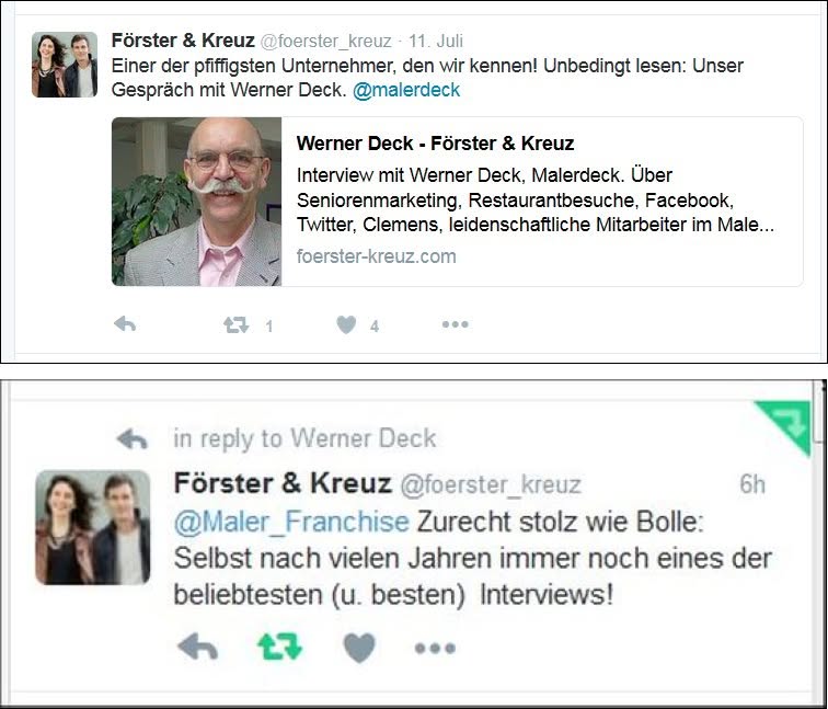 Twitter X Interview von Förster & Kreuz mit Werner Deck malerdeck Opti-Maler-Partner