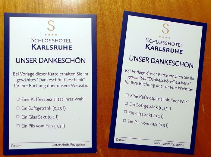 Dankeschön für Direktbuchung Schlosshotel Karlsruhe