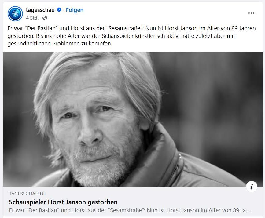 Tagesschau zum Tod von Horst Janson