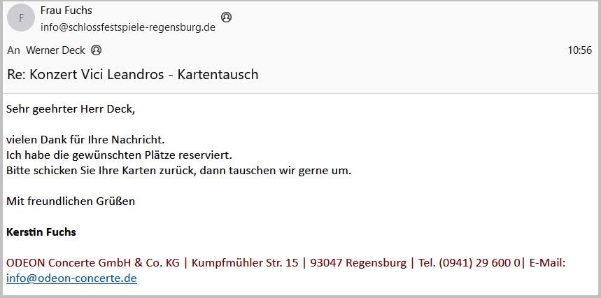 Kartentausch beim Konzert von Vicky leandros