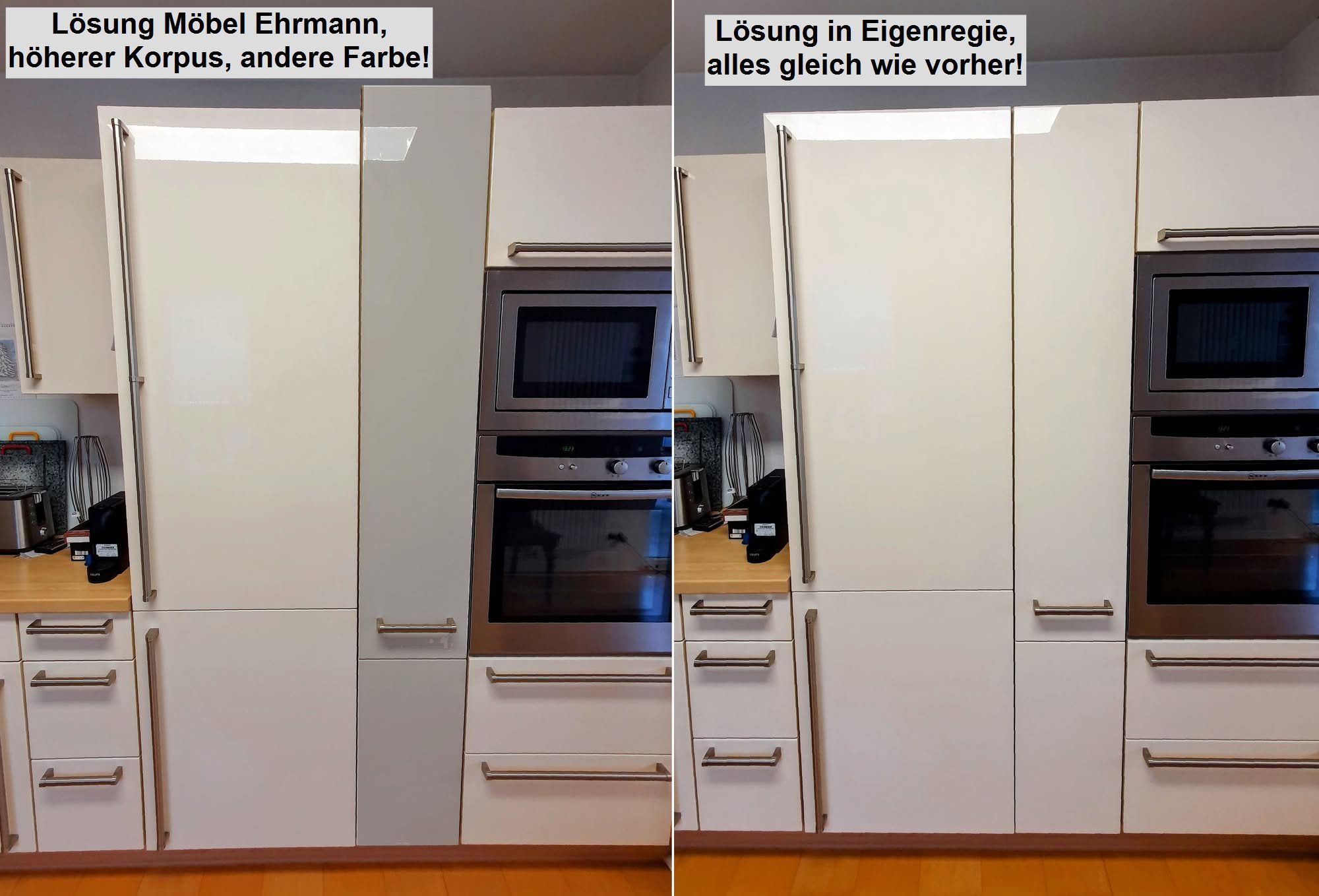 Lösung Möbel Ehrmann mit anderer Höhe und anderer Frontfarbe