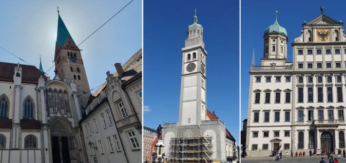 Augsburger Dom Perlachturm und alter Rathaus in Augsburg