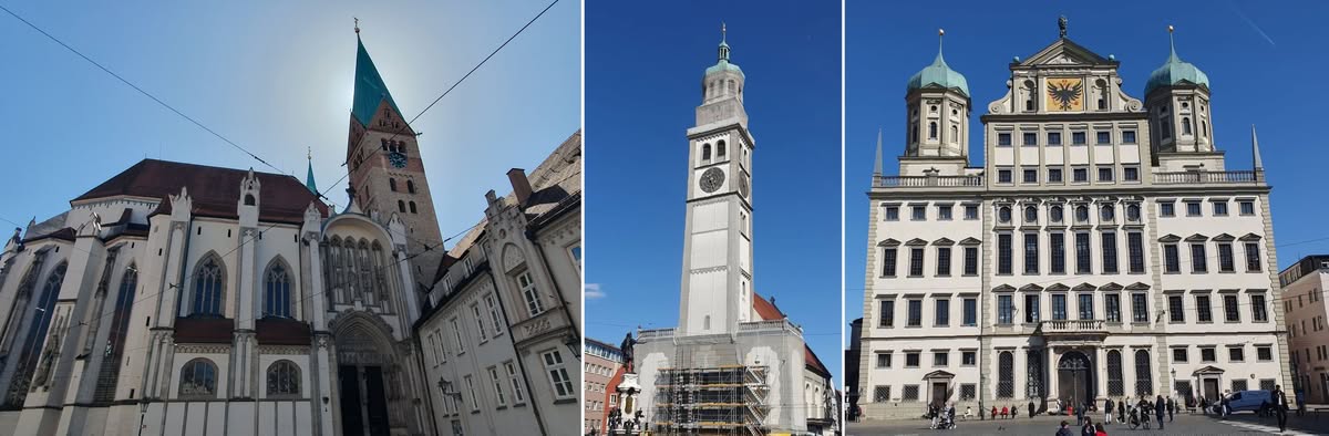 Augsburger Dom Perlachturm und alter Rathaus in Augsburg