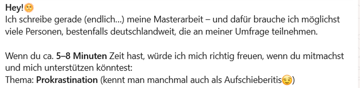 Masterarbeit anonyme Umfrage zu Aufschieberitis - Prokastination