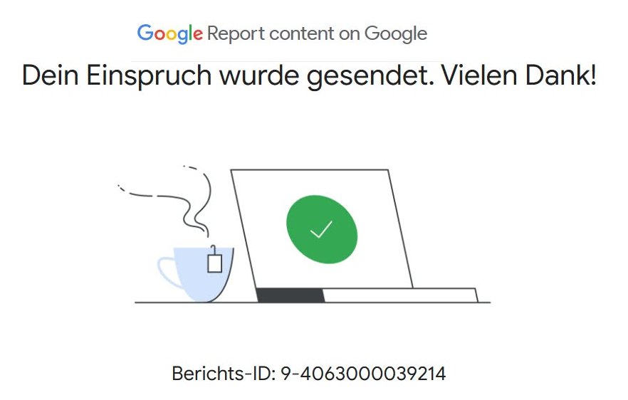 Einspruch an Google wurde gesendet