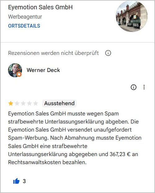 Google bewertung zu Eyemotion Sales GmbH
