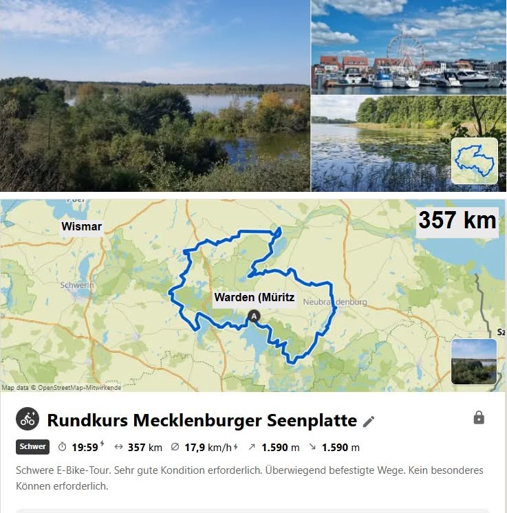 Radtour Mecklenburger Seenplatte Rundkurs mit Start in Warden Müritz Seenplatte Radrundfahrt 2025
