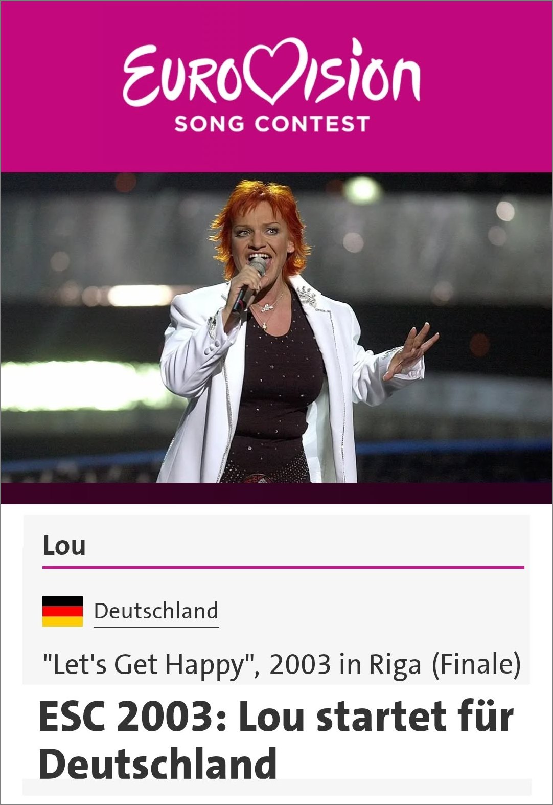 Sängerin Lou Hoffner 2003 beim ESC in Riga