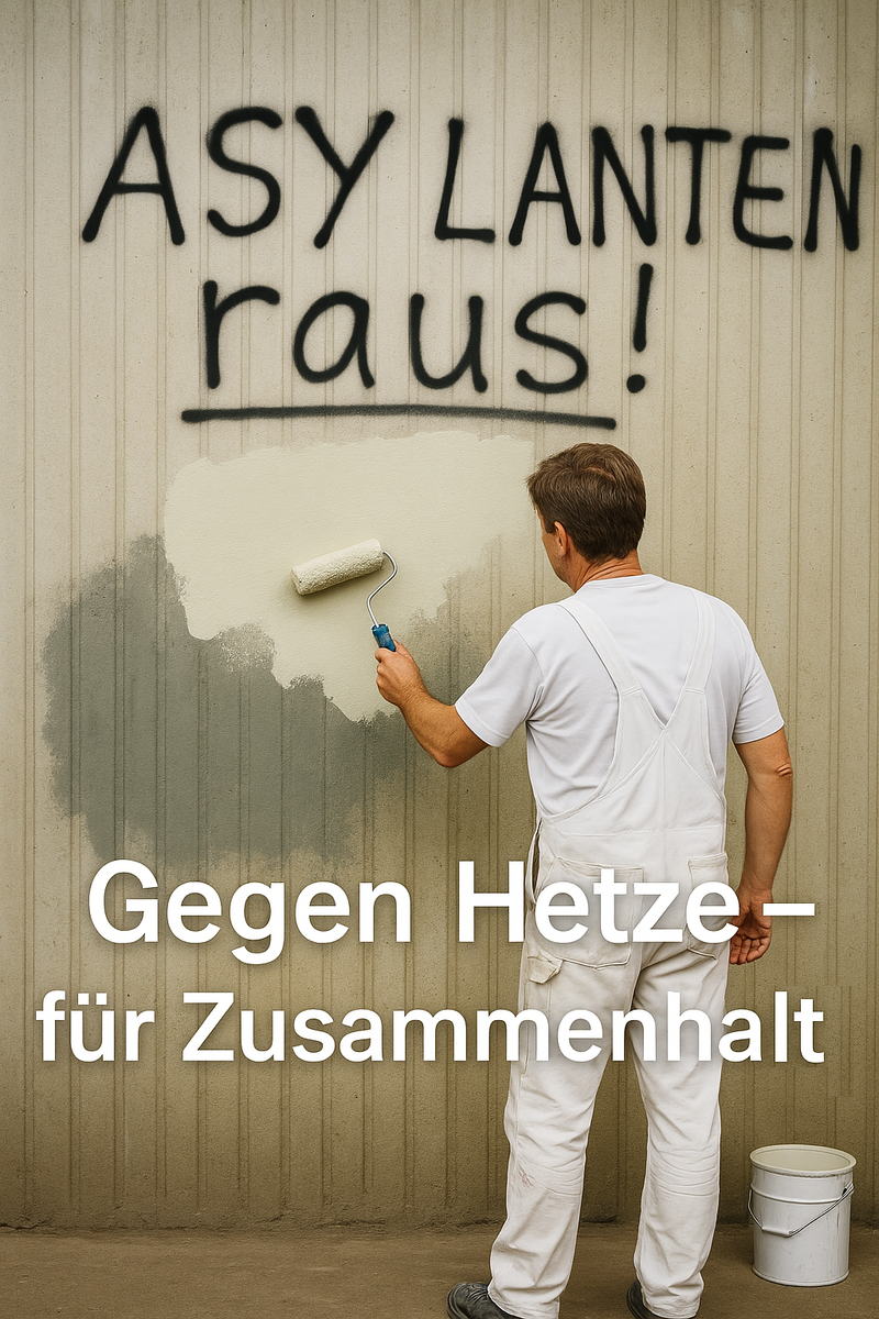 Übermalte rassistische Parole an Betonwand: 'Asylanten raus!' wurde unkenntlich gemacht