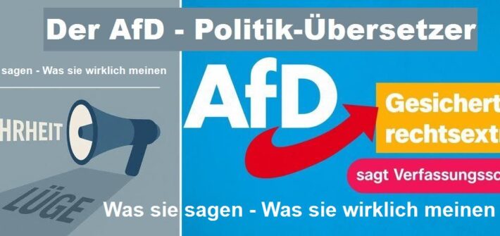 Der AfD – Politik-Übersetzer“: Ein Megafon ruft scheinbar „Wahrheit“, doch der Schatten zeigt „Lüge“ – eine symbolische Darstellung zur Entlarvung der AfD-Rhetorik
